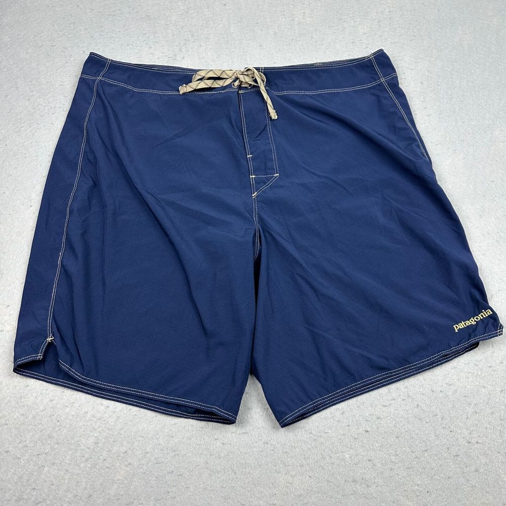 Patagonia Men's Swim Trunks Size 38 Blue Gold Unlined Elastic‎ Drawstring Waist